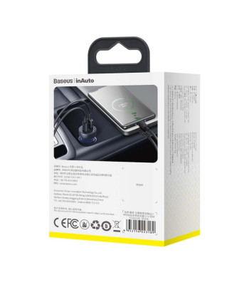 Baseus automobilinis įkroviklis Particular PD 65W 1x USB 1x USB-C pilkos spalvos