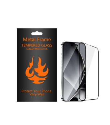 Grūdinto stiklo metalinis rėmelis, skirtas "iPhone 14 Pro 6,1", juodas rėmelis