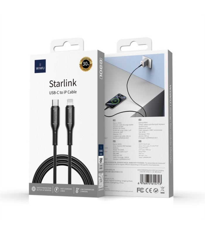 WIWU "Starlink" serijos 30 W greitojo įkrovimo kabelis Wi-C043E C-L juodas