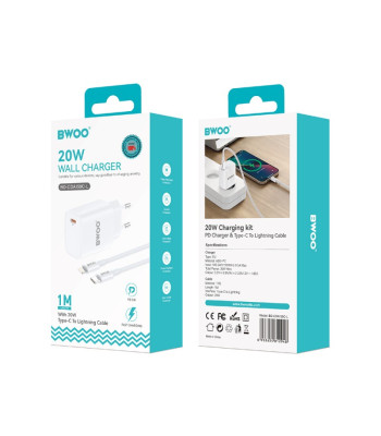 BWOO 20 W sieninis įkroviklis CDA159 su kabeliu iš USB-C į Lightning