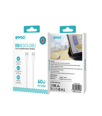 BWOO Fast 60W kabelis BO-X284 USB-C į USB-C, skirtas "iPhone 15" serijai