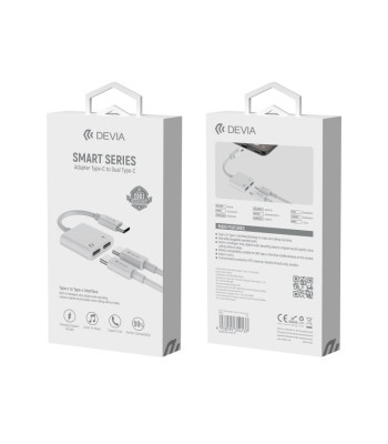 "Devia" adapteris Smart USB-C - USB-C (prievadas) + USB-C (prievadas), baltas