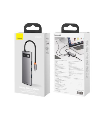 "Baseus Metal Gleam" serijos "8-in-1" daugiafunkcinis C tipo HUB'as (C tipo HDMI*1+USB3.0*3+PD*1+RJ45*1+SDTF*1)