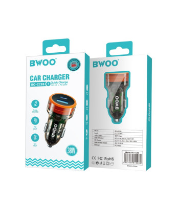BWOO 38W greitas skaidrus automobilinis įkroviklis BO-CC85 QC 18W + PD 20W