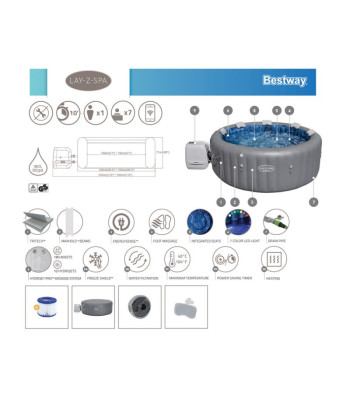 "Bestway Lay-Z-Spa SANTORINI PRO 7 LED hidromasažo programa 5-7 asmenims 6001T