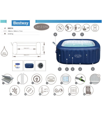 "Bestway Lay-Z-Spa HAWAII" hidromasažas su įmontuotu siurbliu WiFi programa 6001H