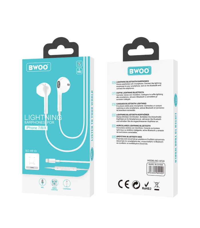 BWOO laidinės ausinės BO-HF10 lightning stereo baltos spalvos