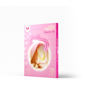 Neoninis veidrodis LED miegantis katinas baltas rožinis FMNE03 Forever Light