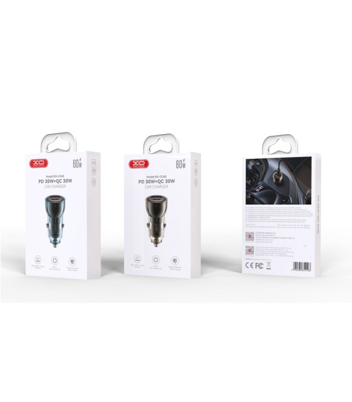 XO automobilinis įkroviklis CC60 60W 1x USB 1x USB-C juodas