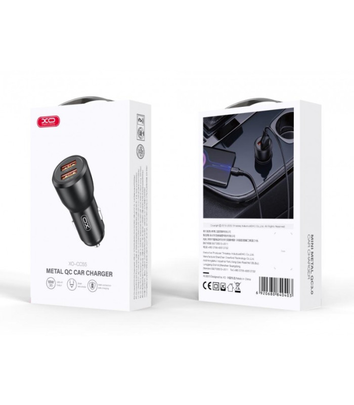 XO automobilinis įkroviklis CC55 30W 2x USB juodas