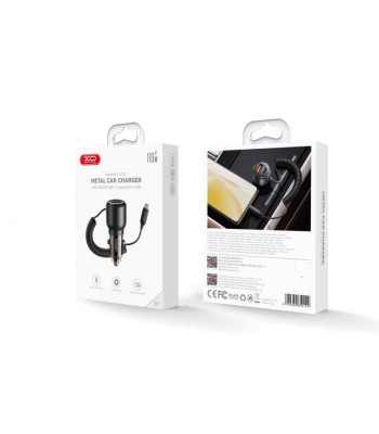 XO automobilinis įkroviklis CC59 65W 1x USB 1x USB-C derva su USB-C kabeliu + USB-C - USB-C kabelis
