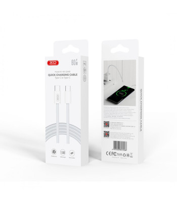 XO kabelis NB-Q260B PD USB-C - USB-C 1,5 m baltas 60 W