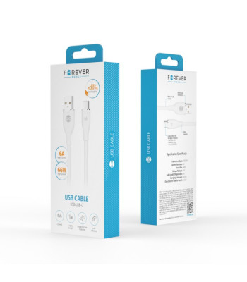 "Forever" kabelis USB - USB-C 1,0 m 6A baltas