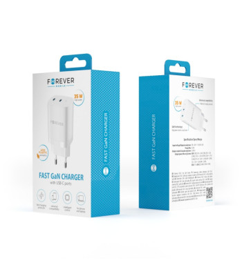 "Forever TC-05-35CC GaN PD QC įkroviklis 2x USB-C 35W, baltas