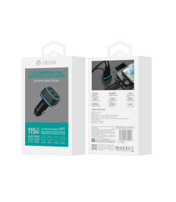 "Devia" automobilinis įkroviklis Extreme 115W 2x USB-C 1x USB juodas