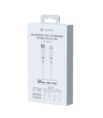 "Comma" kabelis Jub MFi USB-C - Lightning 3A 1,5 m, baltas