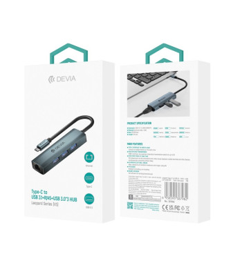 "Devia" adapteris HUB USB-C 3.1 į 4x USB 3.0 tamsiai pilka