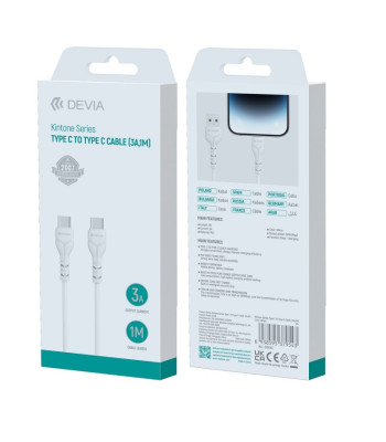 "Devia" kabelis Kintone USB-C - USB-C 1,0 m 3A baltas