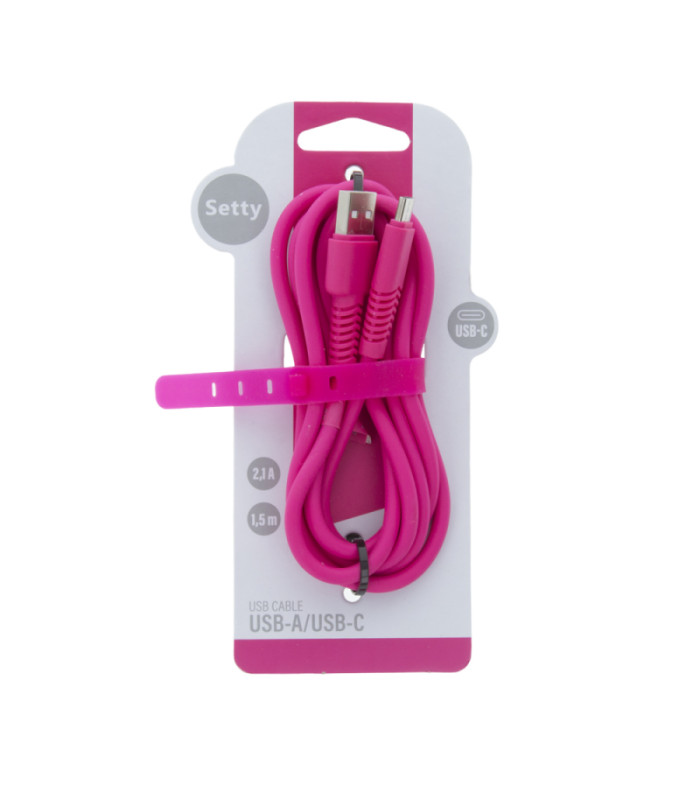 Setty kabelis USB - USB-C 1,5 m 2A KSA-C-1.526 rožinis