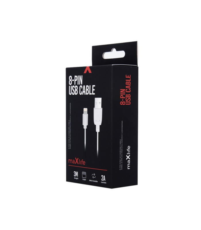 "Maxlife" kabelis USB - "Lightning" 3,0 m 2A baltas