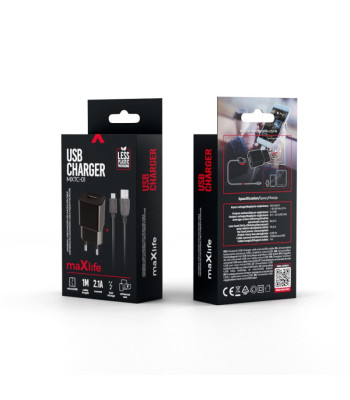 "Maxlife MXTC-01" įkroviklis 1x USB 2,1A juodas + microUSB laidas