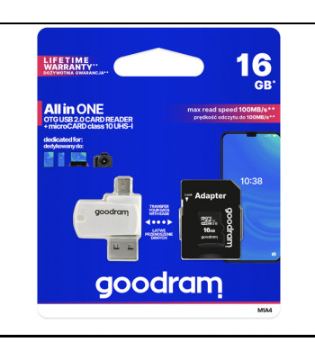 GoodRam atminties kortelė 16GB microSDHC kl. 10 UHS-I + adapteris + kortelių skaitytuvas