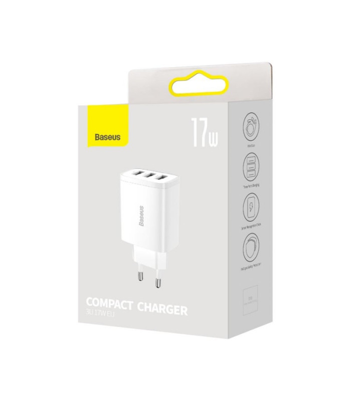 "Baseus" sieninis įkroviklis Compact 3 x USB baltas 17w