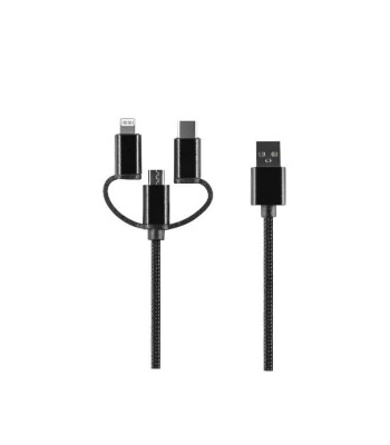 Setty 3in1 kabelis USB - Lightning + USB-C + microUSB 1,0 m 2A juodas nailonas DT