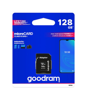 GoodRam atminties kortelė 128GB microSDXC kl. 10 UHS-I 100 / 10 MB/s + adapteris