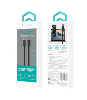 "Devia" kabelis Extreme EC652 PD USB-C - USB-C 2,0 m 240W juodas