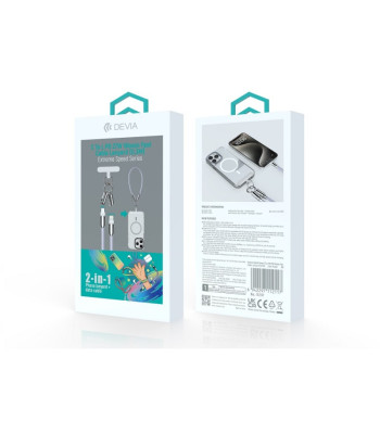 "Devia" kabelio pavadėlis 2in1 PD USB-C - Lightning 0,3 m 27W violetinės spalvos