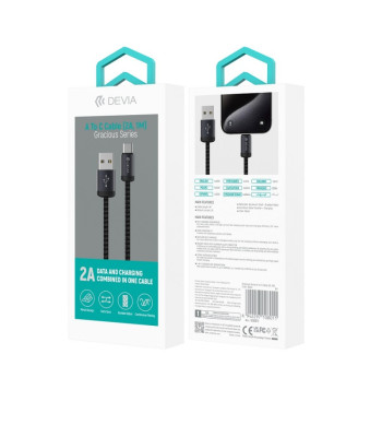 "Devia" kabelis Gracious EC649 USB - USB-C 1,0 m 2A juodas
