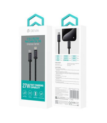 "Devia" kabelis Gracious EC645 PD USB-C - Lightning 1,0 m 27W 3A juodas