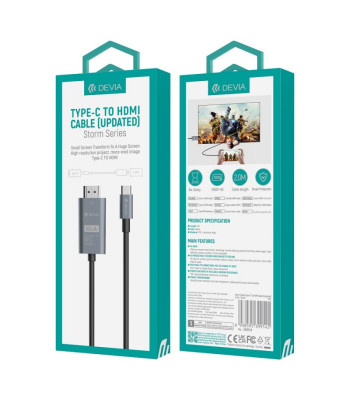 "Devia" kabelis Storm EC084 USB-C - HDMI 4K 60 Hz 2,0 m juodas