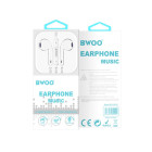 BWOO laidinės 3,5 mm stereofoninės ausinės, baltos spalvos