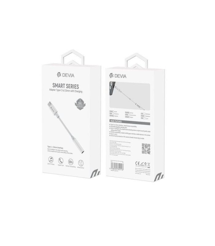 "Devia" adapteris Smart USB-C - lizdas 3,5 mm, baltas