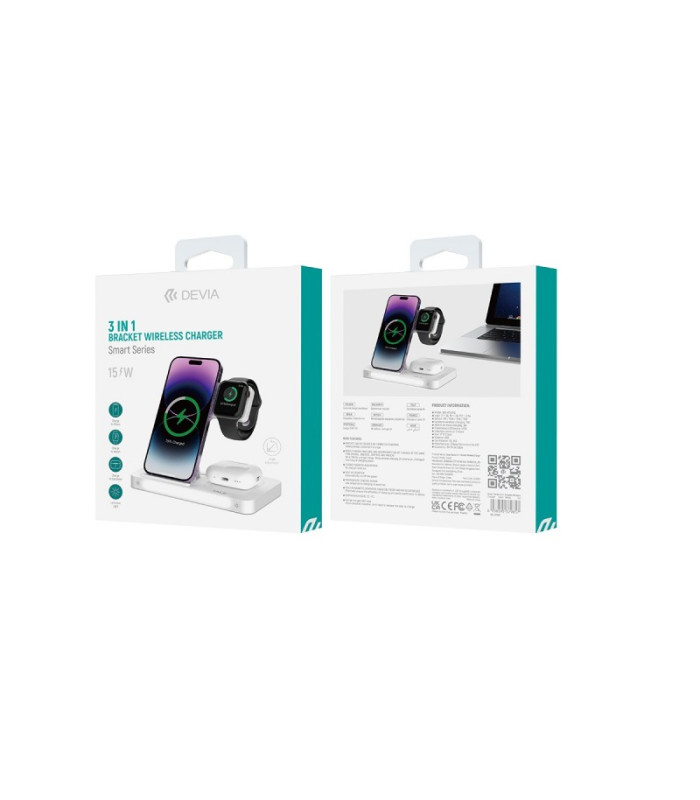 "Devia Smart 3in 1" belaidis įkroviklis 15W, baltas
