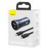 "Baseus" automobilinis įkroviklis "Golden Contactor Pro" 1x USB 1x USB-C QC 40W juodas + USB - USB-C kabelis