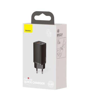 "Baseus" sieninis įkroviklis "GaN2 Lite PD 65W" 1x USB-C 1x USB juodas
