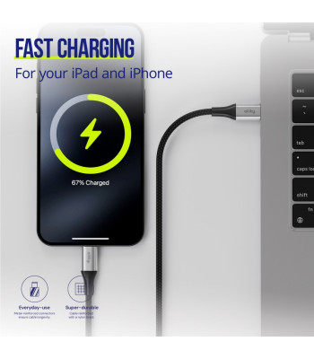"Allity" kabelis AUC-01 USB-C - Lightning 2.0 m 27W juodas