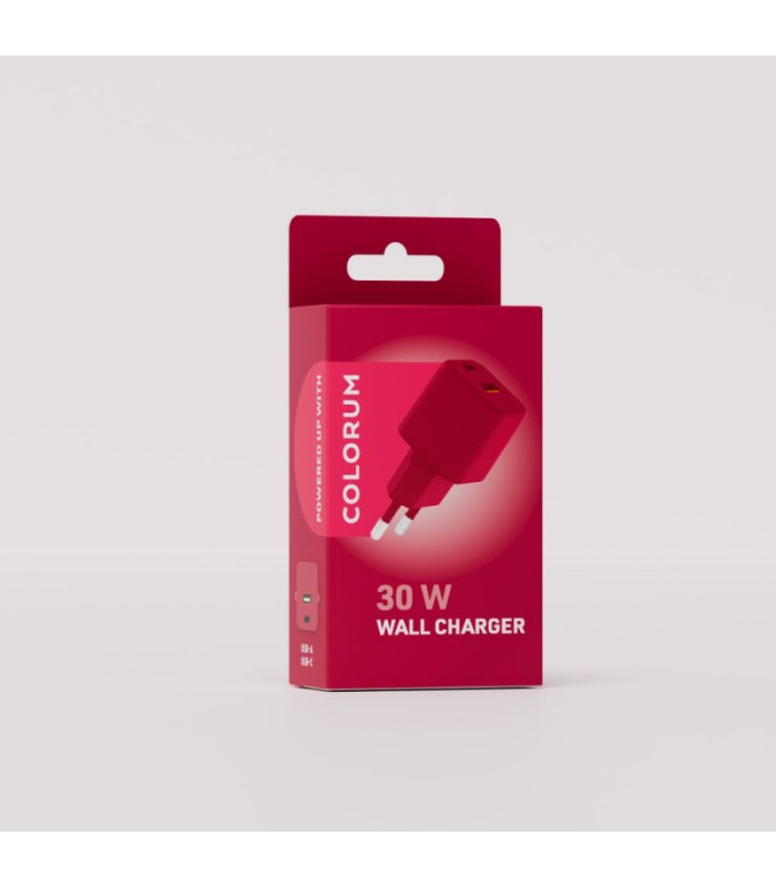 COLORUM sieninis įkroviklis USB-A + USB-C PD 30W CLS30-AC-02 xMagenta