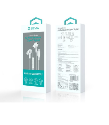 "Devia" laidinės ausinės "Kintone A2 Digital USB-C", baltos spalvos