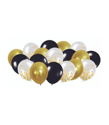 Balionų rinkinys juod./auks./konf. 18vnt