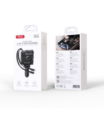 XO automobilinis įkroviklis CC66 104W 1x USB 1x USB-C juodas su kabeliu USB-C ir kabeliu Lightning
