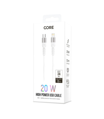 "Forever Core" didelės galios USB-C - "Lightning" kabelis 1,5 m 20W, baltas