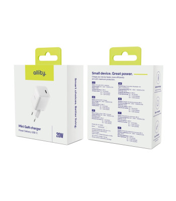 "Allity" sieninis įkroviklis GaN PD QC ATC-01-20WC 1x USB-C 20W baltas