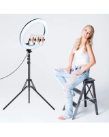 Žiedinė LED makiažo lempa 22colių su trikoju stovu ir 3 telefono laikikliais RL-21