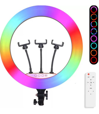 Žiedinė LED RGB makiažo lempa 56 cm su trikoju stovu ir 3 telefono laikikliais N3287